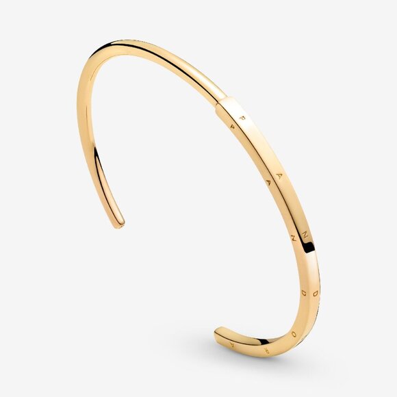 Pandora 14K Yellow Gold Plated Signature I-D Open Bangle Bracelet 569493C00-3 - Picture 1 of 15